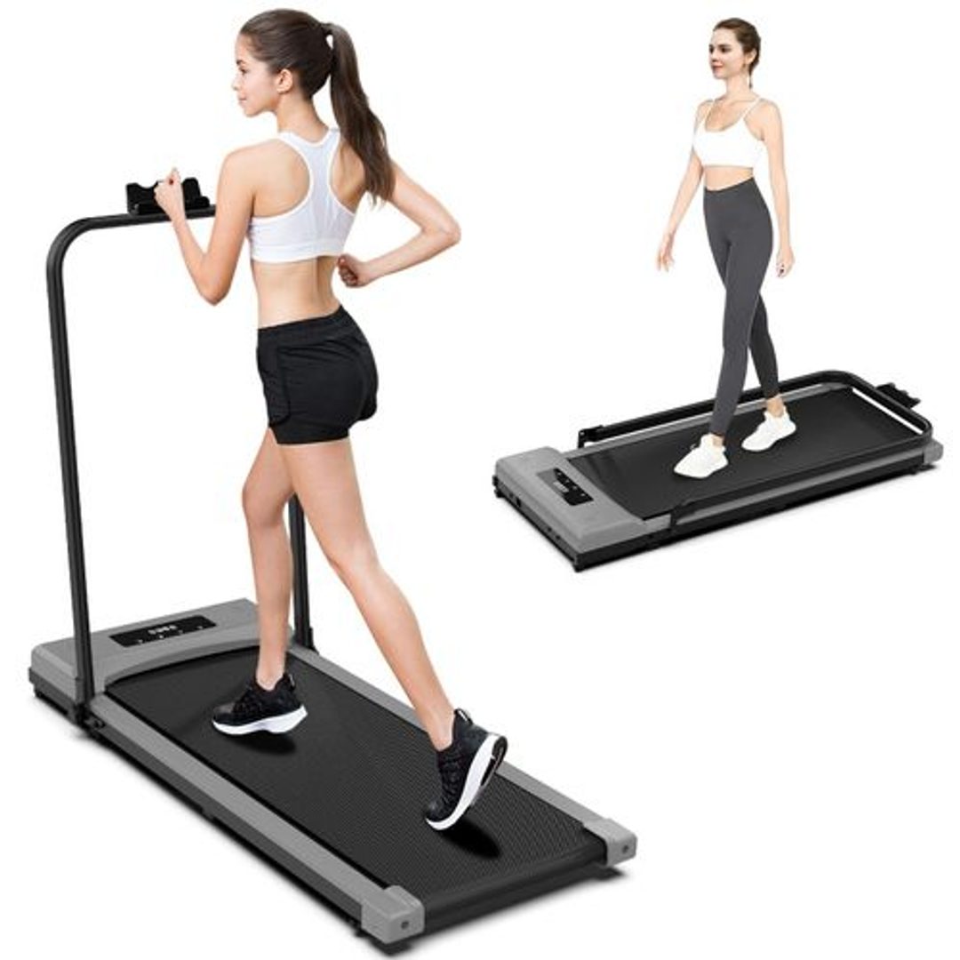 Foldable walking pad treadmill in Kenya with handrail up, running mode